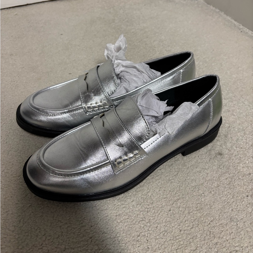 Silver metallic loafers